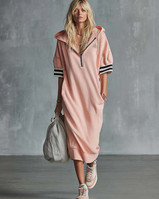 Kleid Kurzarm Kapuze Sweatshirt