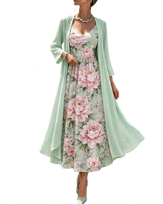 Set Blumig Druck Kleid Zweiteilig