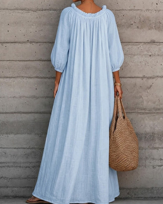 Kleid Rein Weiß Blasenärmel Voll Rock Maxi