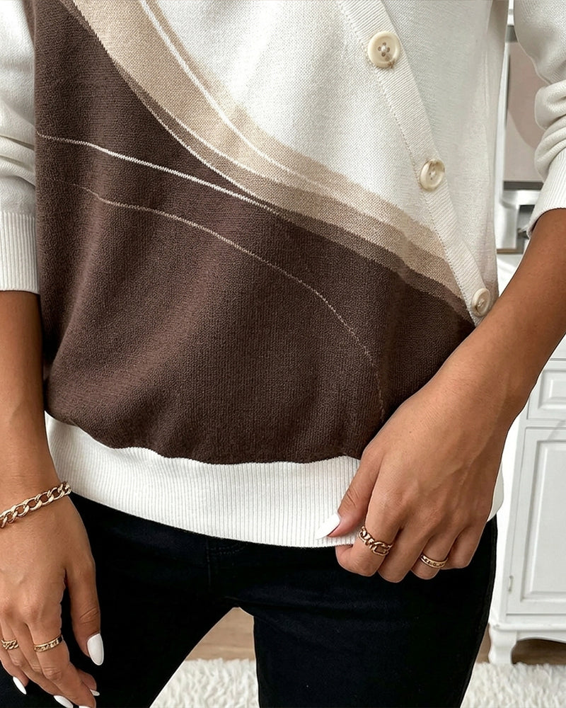 Sweatshirt Farbblock Twill Knopf Halb-Reißverschluss