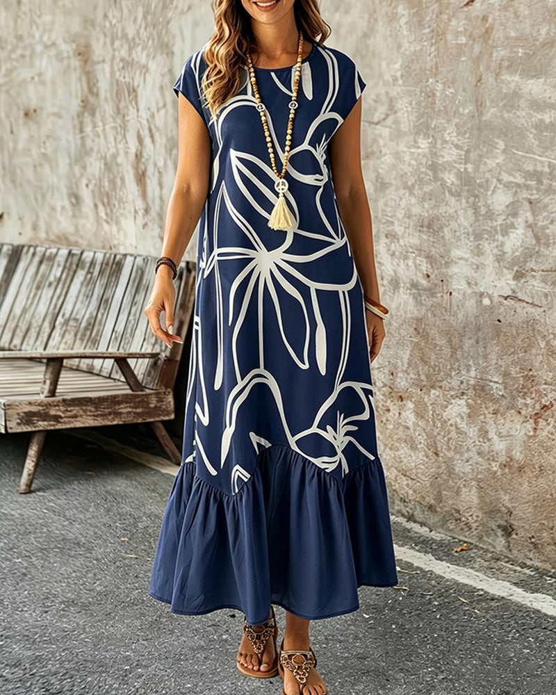 Kleid Rundhals Geometrisch Print A-Linie
