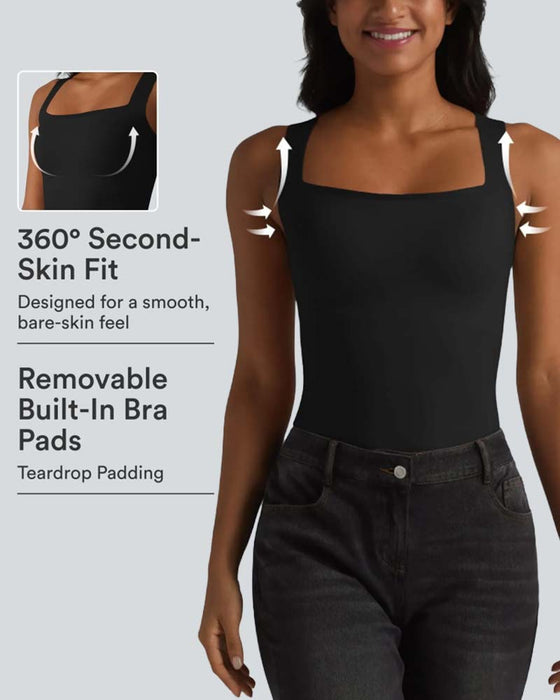 Tank Top Uni Farbe Viereckiger Ausschnitt Integrierter Bh