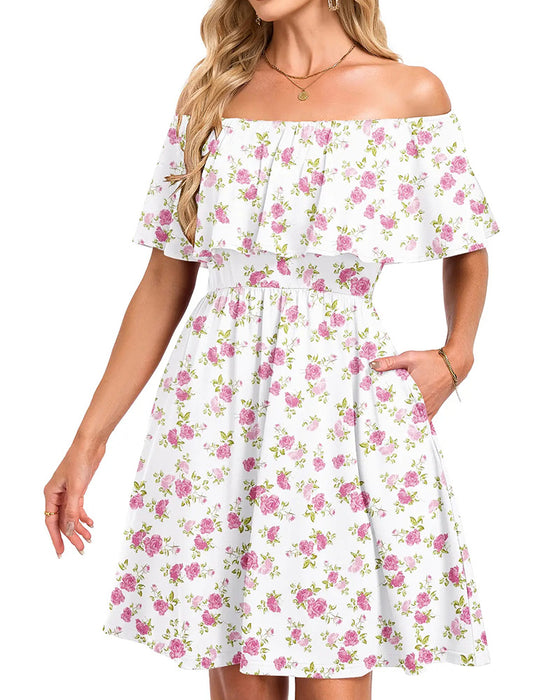 Kleid Blumig Off-Shoulder Midi