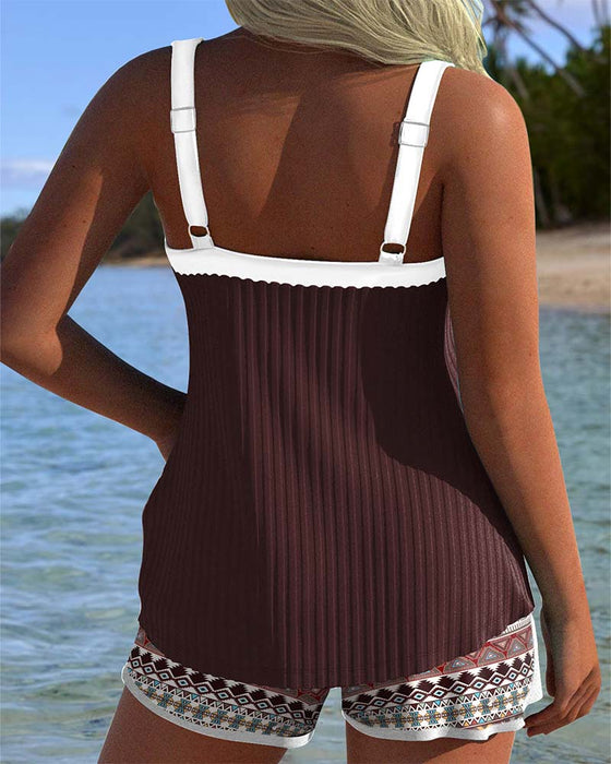 Tankini gerippt Strandshorts bedruckt Boxer
