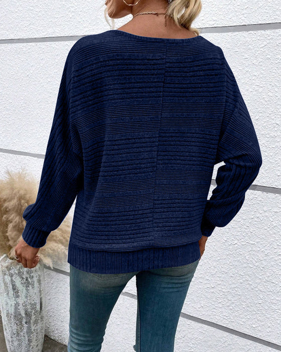 Einfarbiges Langarmshirt mit Rundhals und Streifen