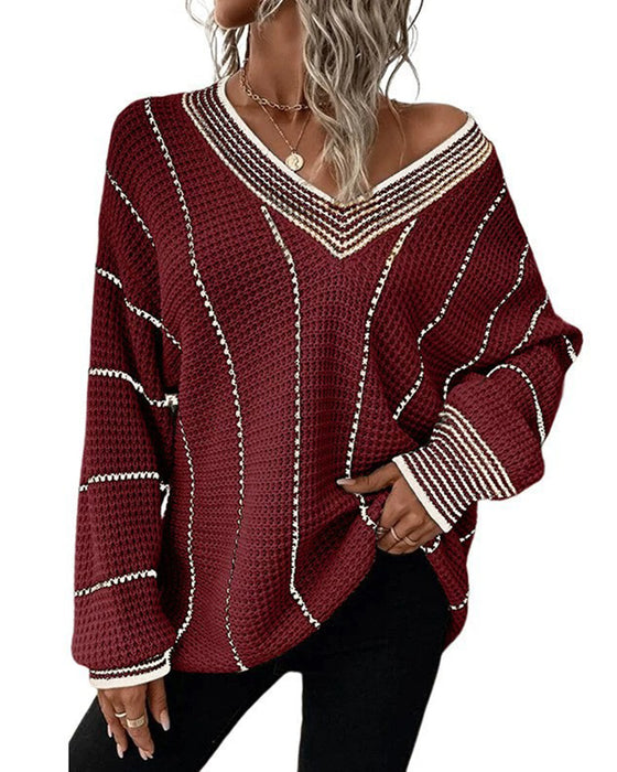 Pullover Sweater Lässig Loose Fit Streifen