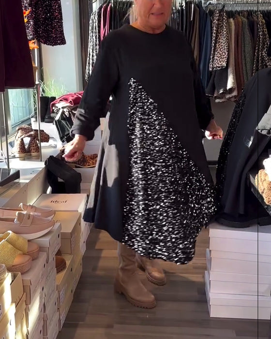 Kleid Glitzer Einsatz Runder Halsausschnitt