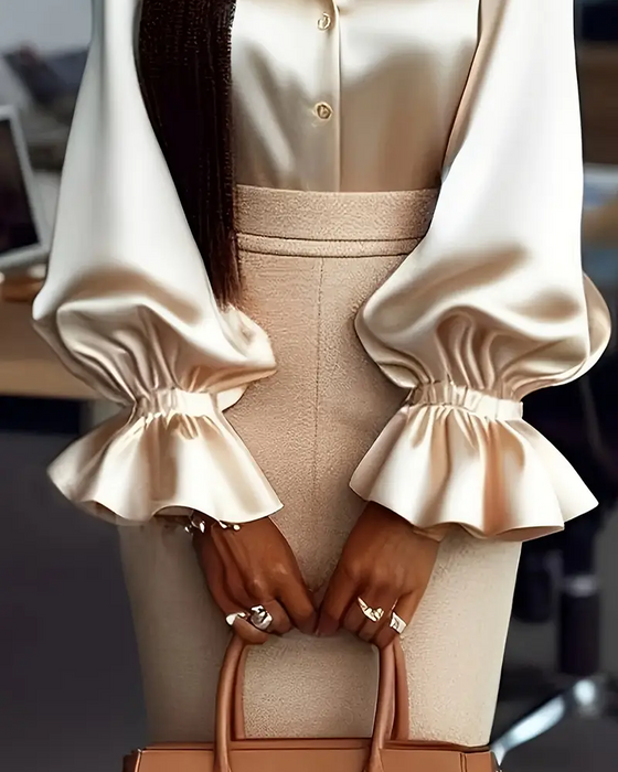 Bluse elegante Satin mit Trompetenärmeln