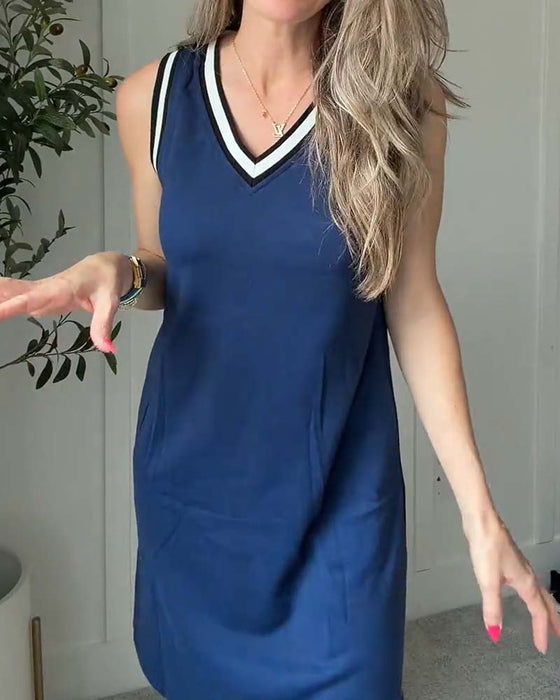 Kleid V-Ausschnitt Farbblock Aktiv Tank