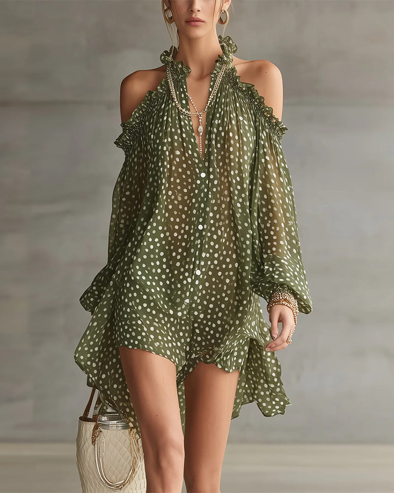 Kleid Tupfen Halter Cold Shoulder