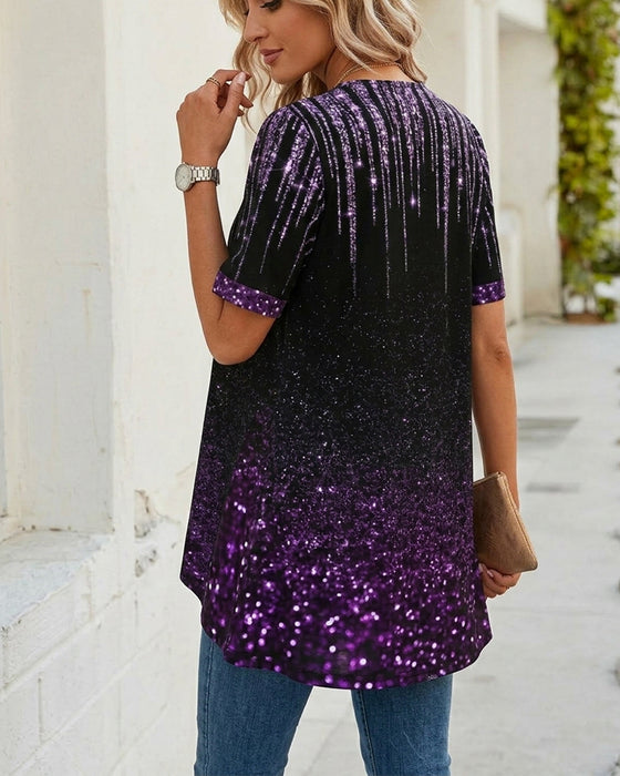 T-Shirt Gefälscht Zweiteilig Gradient Kurzer Ärmel