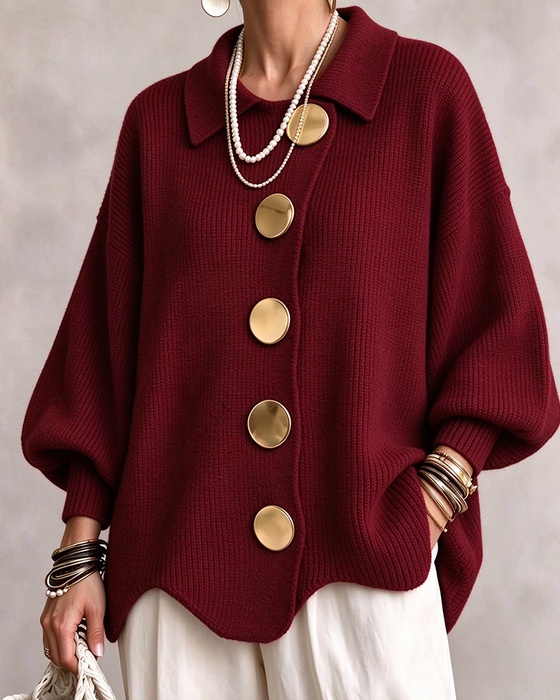 Cardigan Großer Metallknopf Revers