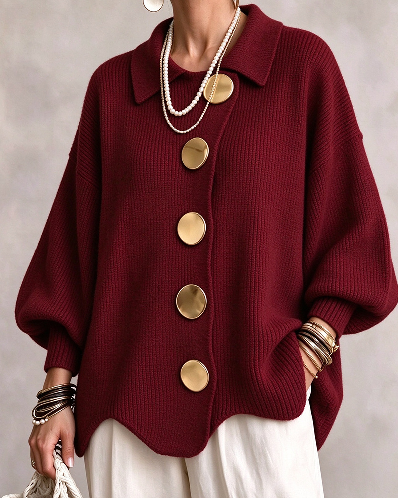 Cardigan Großer Metallknopf Revers