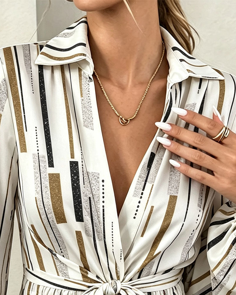Bluse Geometrischer Streifen Geraffte Taille Kordelzug