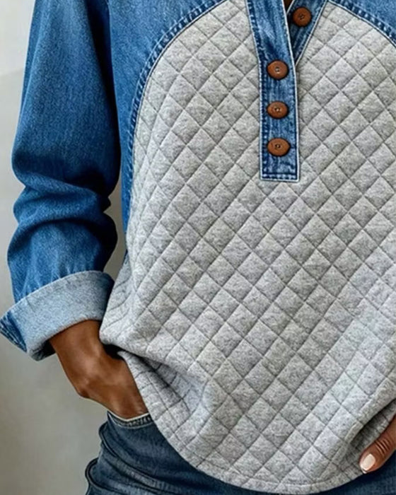 Sweatshirt Denim Patchwork Stilvoll