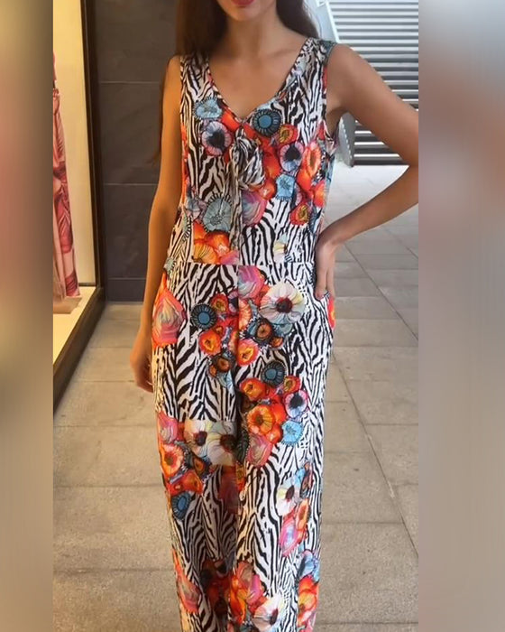Jumpsuit Ärmellos Blumenmuster Elegant