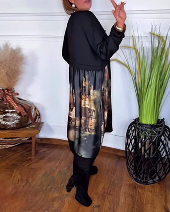 lässiges, bedrucktes Langarmkleid