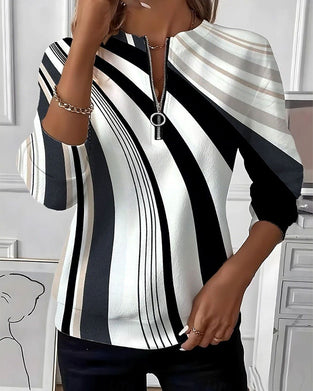 Sweatshirt Diagonal Gestreift Reißverschluss