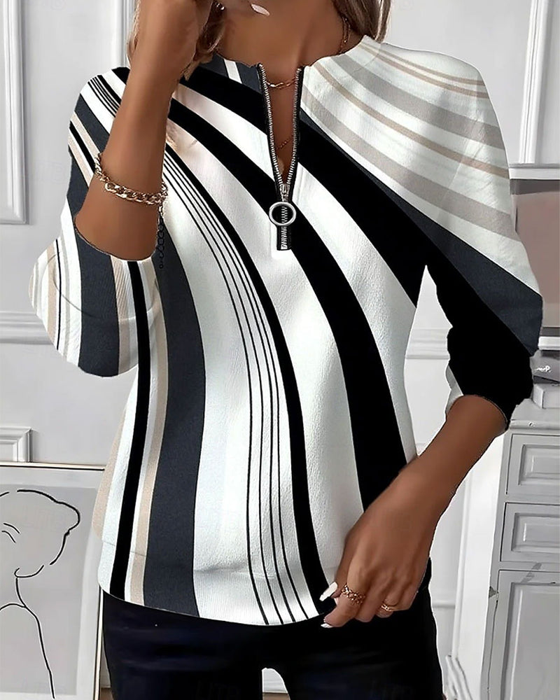 Sweatshirt Diagonal Gestreift Reißverschluss