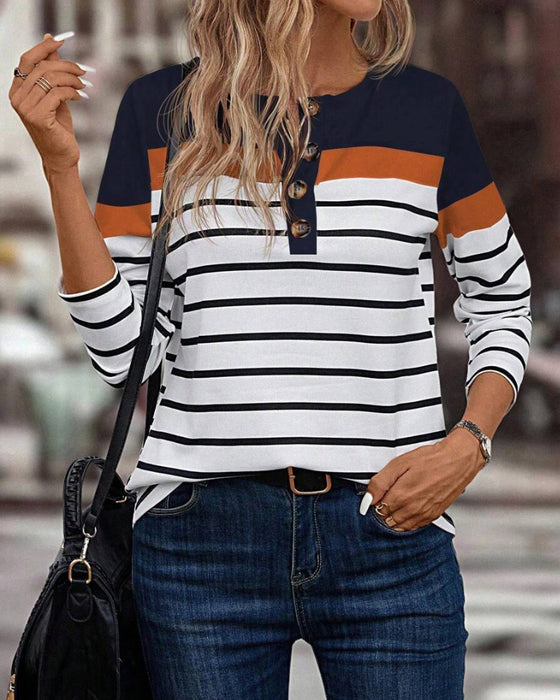 Top Mit Casual Streifenmuster und Kontrastfarbe