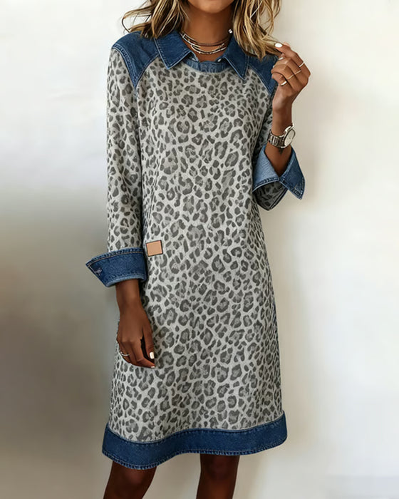 Kleid Mit Modischem Revers Und Farbblock-Design
