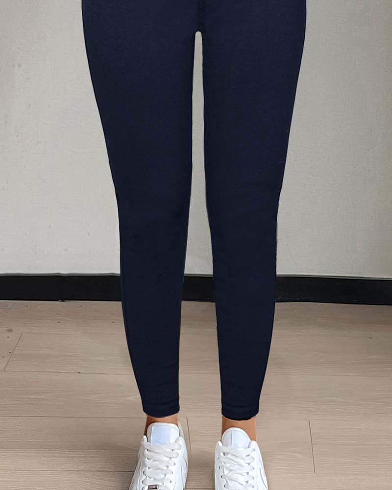 Hose Damen Tasche Einfarbig Skinny Lässig