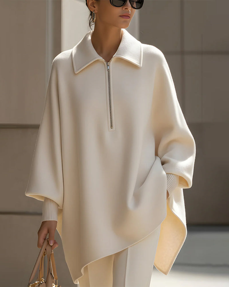 Halb-Zip-Sweatshirt mit Laternenärmeln und Reverskragen