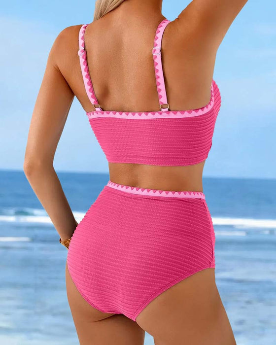 Bikini Kontrast Gerippt Hohe Taille
