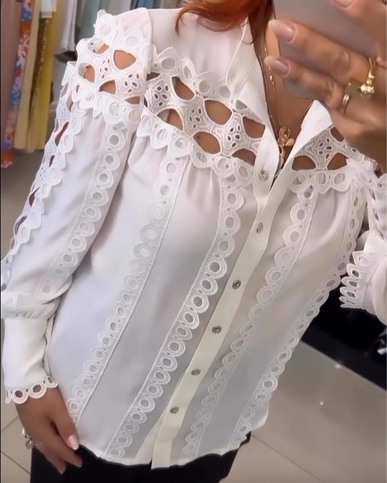 Bluse Laternenärmel Cutout Spitze