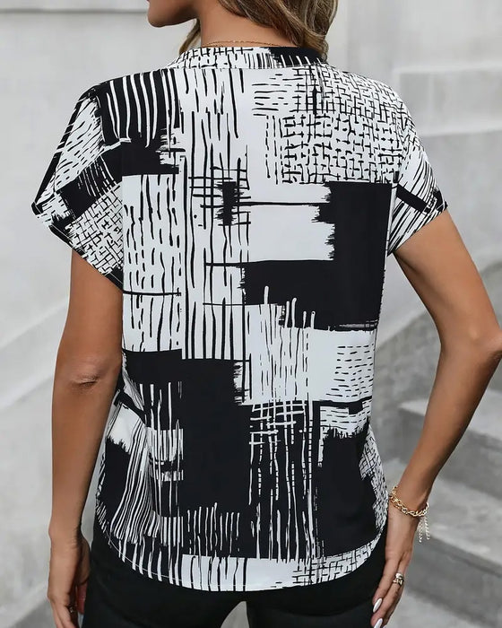 Bluse V-Ausschnitt Fledermausärmel Elegant Bedruckt