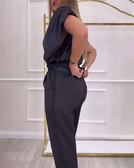 Bluse Laternenärmel One-Shoulder Einfarbig