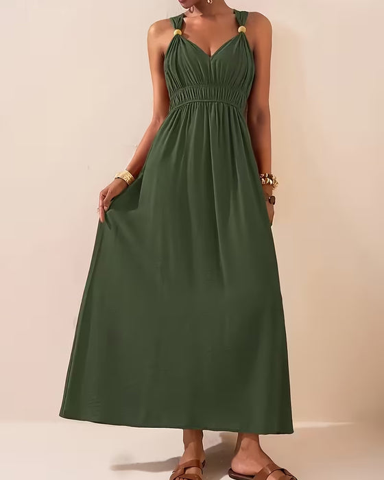 Kleid Ärmellos Gekraust Träger Taille-Betonend