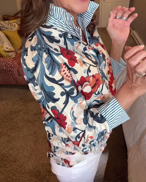 Bluse Puffärmel floral gestreift