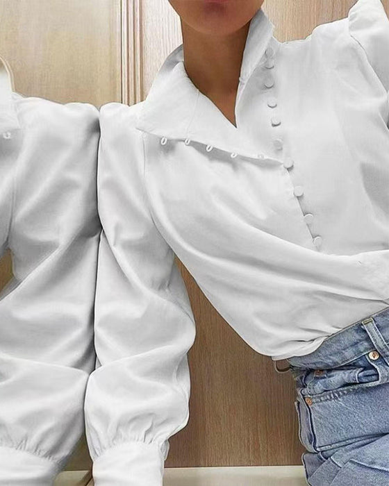 Bluse Stehkragen Knopfleiste Langarm
