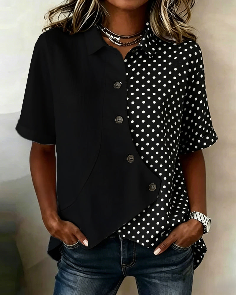Hemd Colorblock Polka-Dot diagonaler Knopf