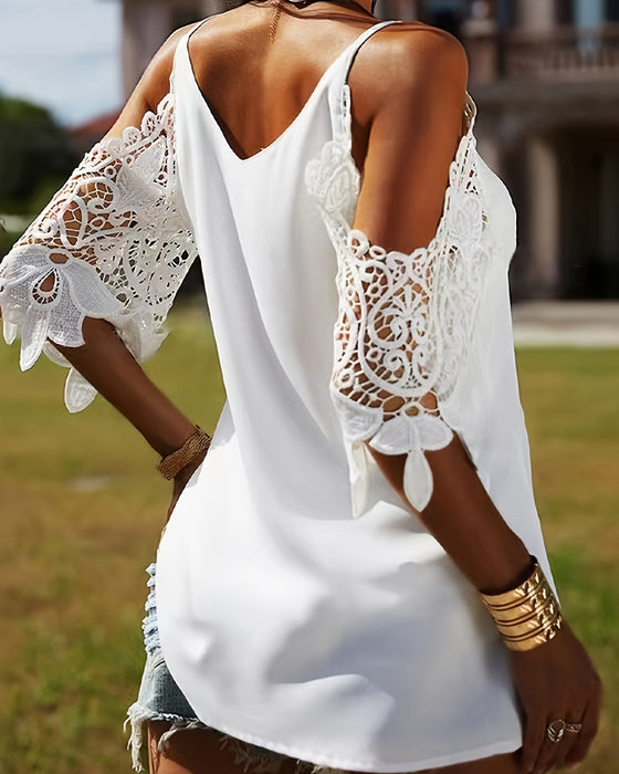 Bluse Off-Shoulder Hohl Einfarbig