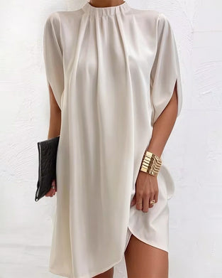 Kleid Lässig Hoher Ausschnitt Gerade Einfarbig