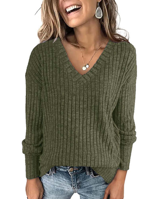 V‑Ausschnitt Langarm‑Top