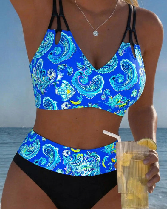Bikini Farbblock Riemen Paisley