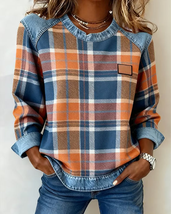 Modisches Sweatshirt mit Karo-Patchwork