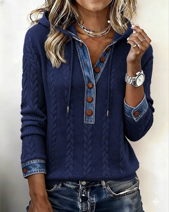 Color-blocking Langarm-Hoodie mit Knöpfen