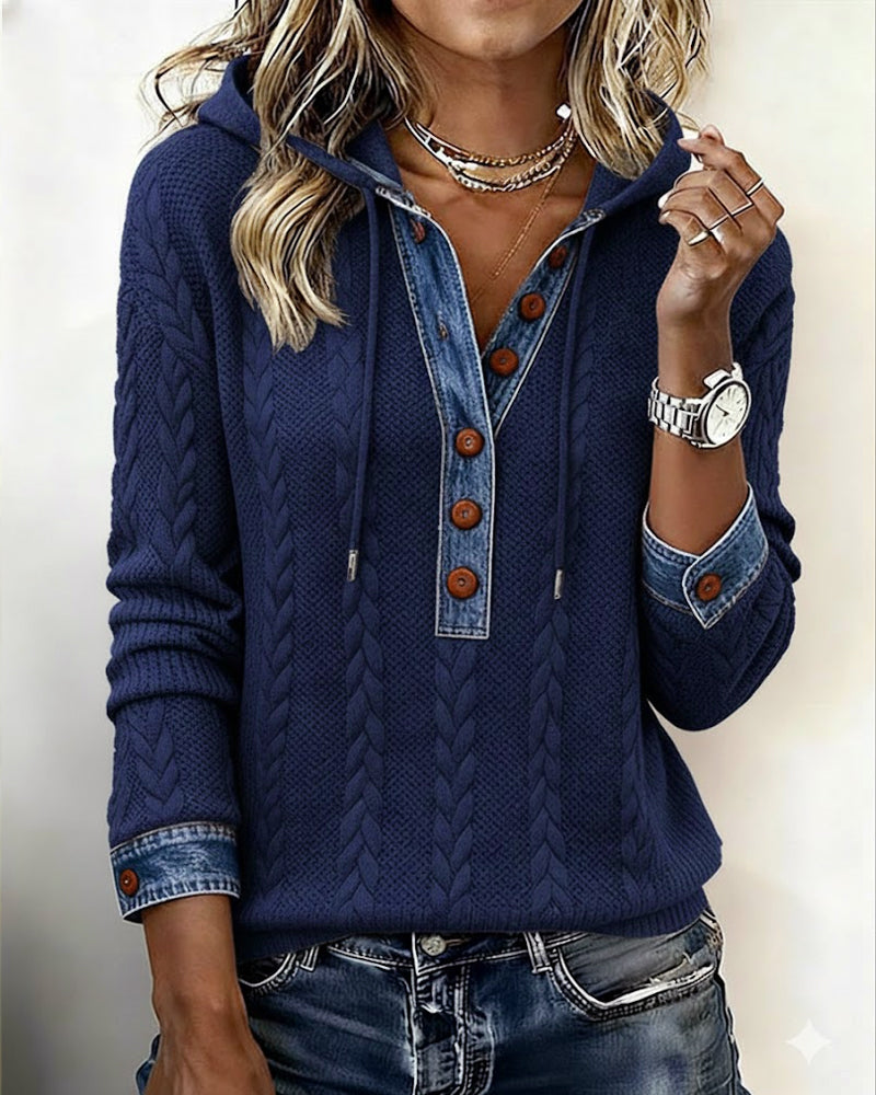 Color-blocking Langarm-Hoodie mit Knöpfen