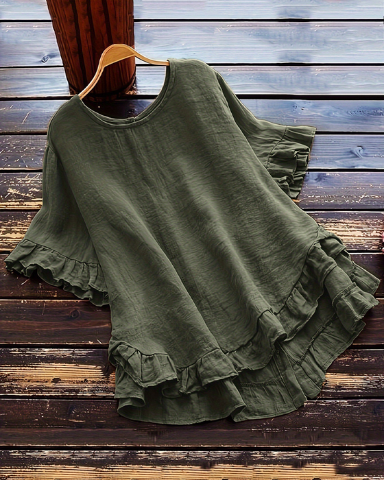 Top Unifarben Locker Rüsche