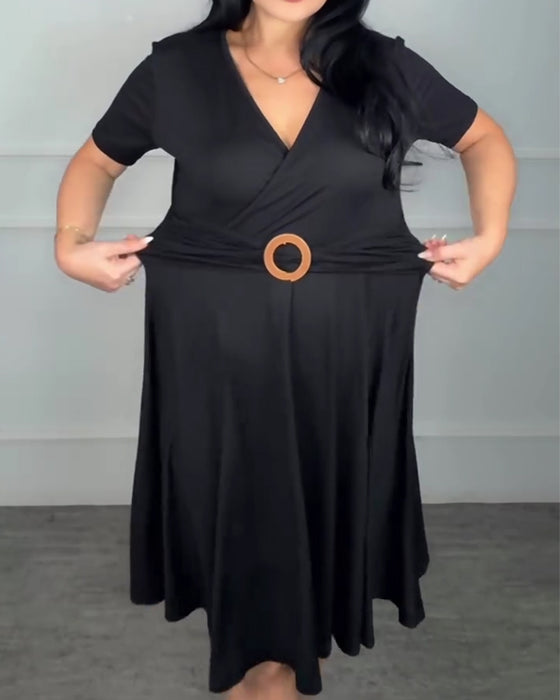 Kleid V-Ausschnitt Wickel Taille A-Linie