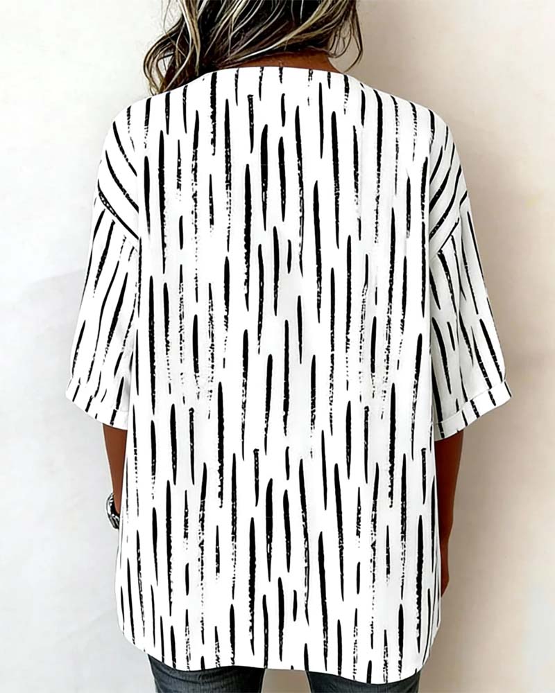 Top Gestreift Knopf Dreiviertel Ärmel