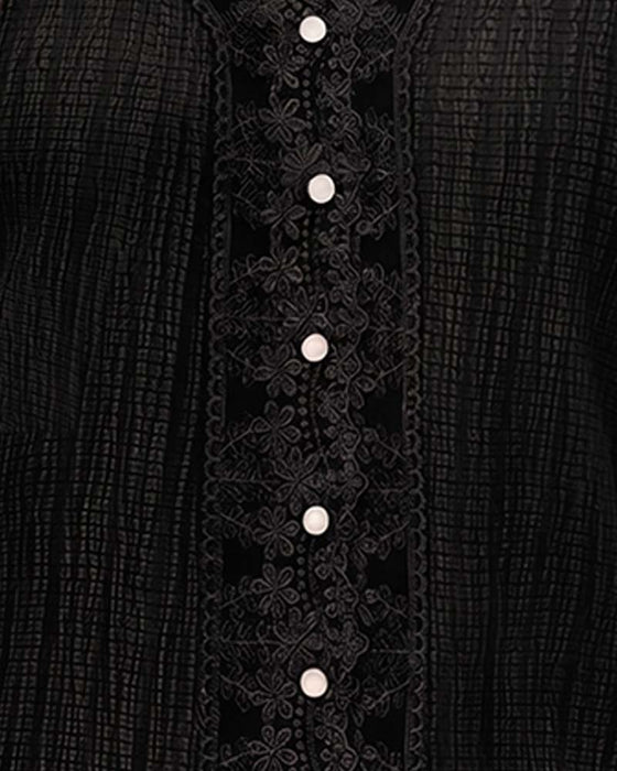 Bluse Spitze Patchwork V-Ausschnitt Puff Ärmel