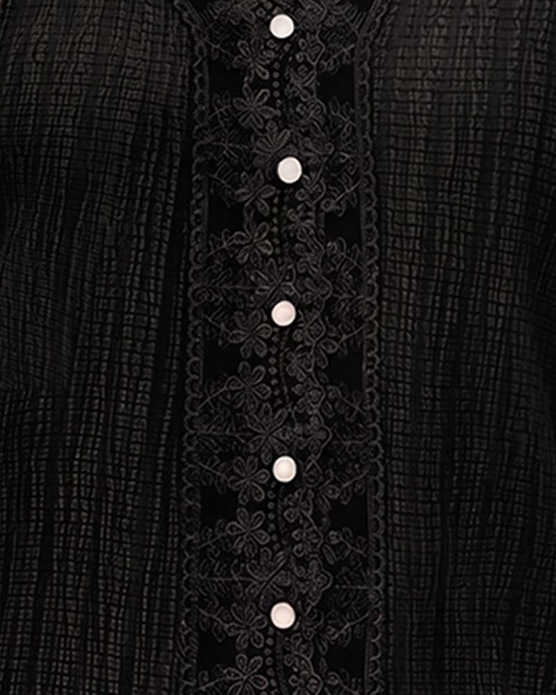 Bluse Spitze Patchwork V-Ausschnitt Puff Ärmel