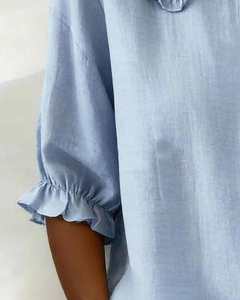 Hemd Peter-Pan-Kragen Baumwollleinen Rüschen Knopfleiste