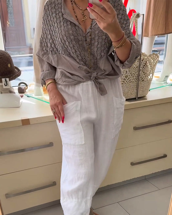 Bluse Mit Knopf Und Fledermausärmel