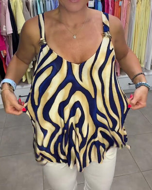 Bluse V-Ausschnitt Träger Zebra Druck Metallknopf